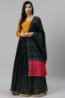 SHUBHKALA dark-green georgette brasso   Choli Blouse with   Lehenga Ghagra with    Dupatta