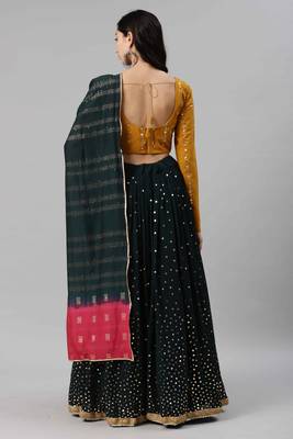 SHUBHKALA dark-green georgette brasso   Choli Blouse with   Lehenga Ghagra with    Dupatta 2