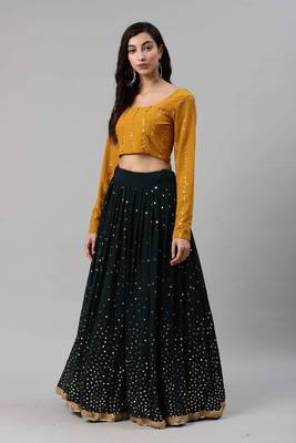 SHUBHKALA dark-green georgette brasso   Choli Blouse with   Lehenga Ghagra with    Dupatta 3
