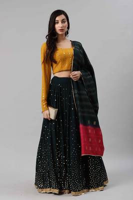 SHUBHKALA dark-green georgette brasso   Choli Blouse with   Lehenga Ghagra with    Dupatta 5
