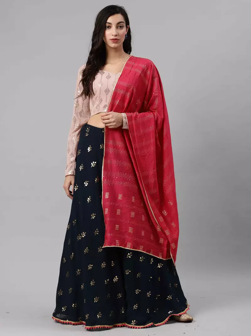 SHUBHKALA dark-green georgette brasso   Choli Blouse with   Lehenga Ghagra with    Dupatta