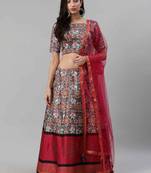 SHUBHKALA grey art_silk printed   Choli Blouse with   Lehenga Ghagra with    Dupatta