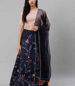 SHUBHKALA navy-blue art_silk embroidered   Choli Blouse with   Lehenga Ghagra with    Dupatta