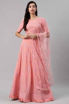 SHUBHKALA pink georgette embroidered   Choli Blouse with   Lehenga Ghagra with    Dupatta