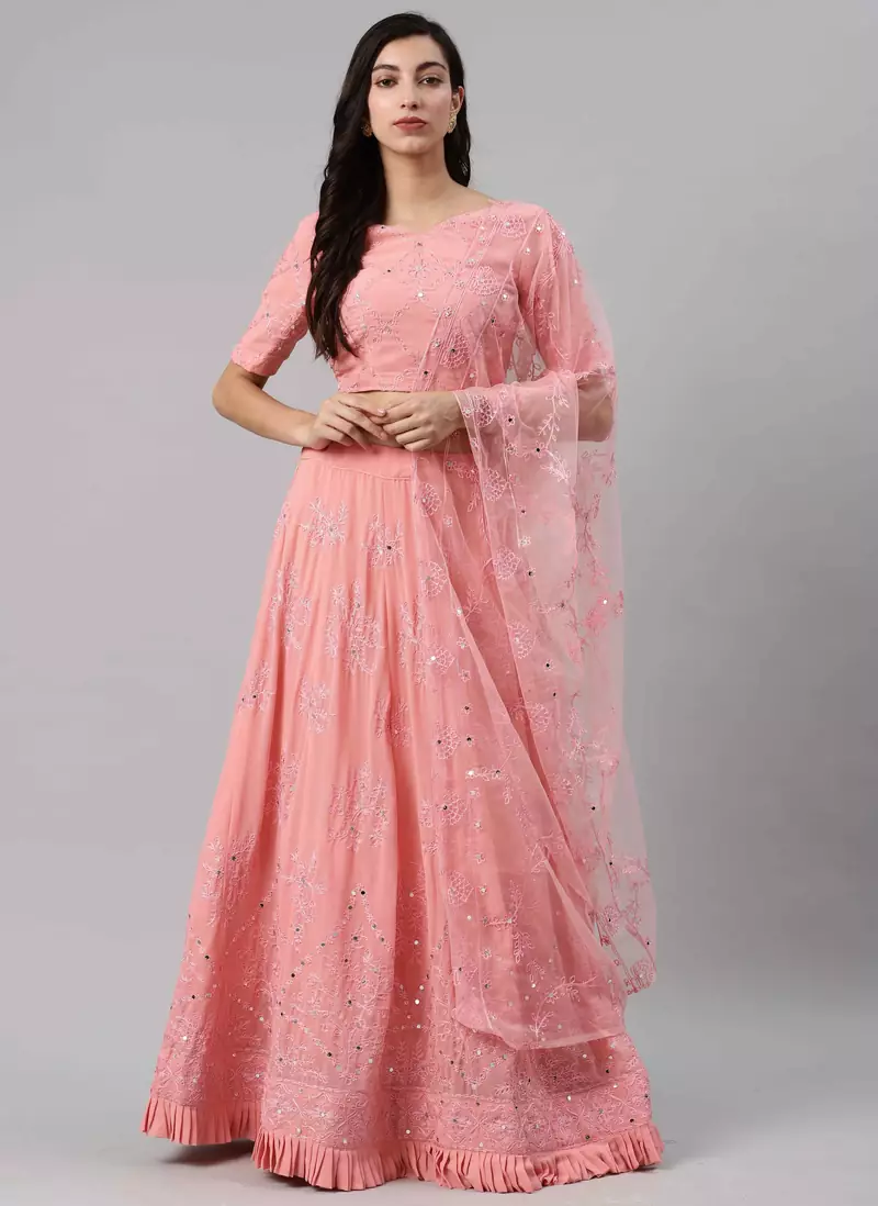 SHUBHKALA pink georgette embroidered   Choli Blouse with   Lehenga Ghagra with    Dupatta