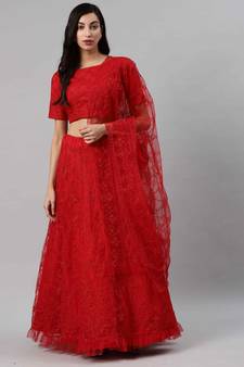 SHUBHKALA red net embroidered   Choli Blouse with   Lehenga Ghagra with    Dupatta