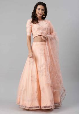 SHUBHKALA peach net embroidered   Choli Blouse with   Lehenga Ghagra with    Dupatta 1