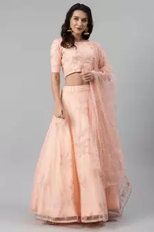 SHUBHKALA peach net embroidered   Choli Blouse with   Lehenga Ghagra with    Dupatta