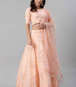 SHUBHKALA peach net embroidered   Choli Blouse with   Lehenga Ghagra with    Dupatta