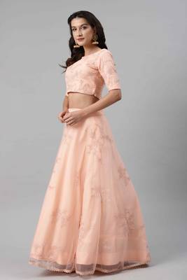 SHUBHKALA peach net embroidered   Choli Blouse with   Lehenga Ghagra with    Dupatta 3