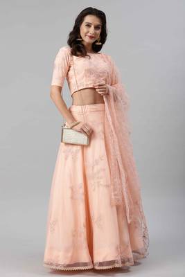 SHUBHKALA peach net embroidered   Choli Blouse with   Lehenga Ghagra with    Dupatta 5