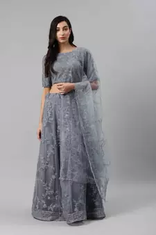 SHUBHKALA grey net embroidered   Choli Blouse with   Lehenga Ghagra with    Dupatta