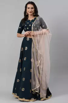 SHUBHKALA teal-blue georgette embroidered   Choli Blouse with   Lehenga Ghagra with    Dupatta