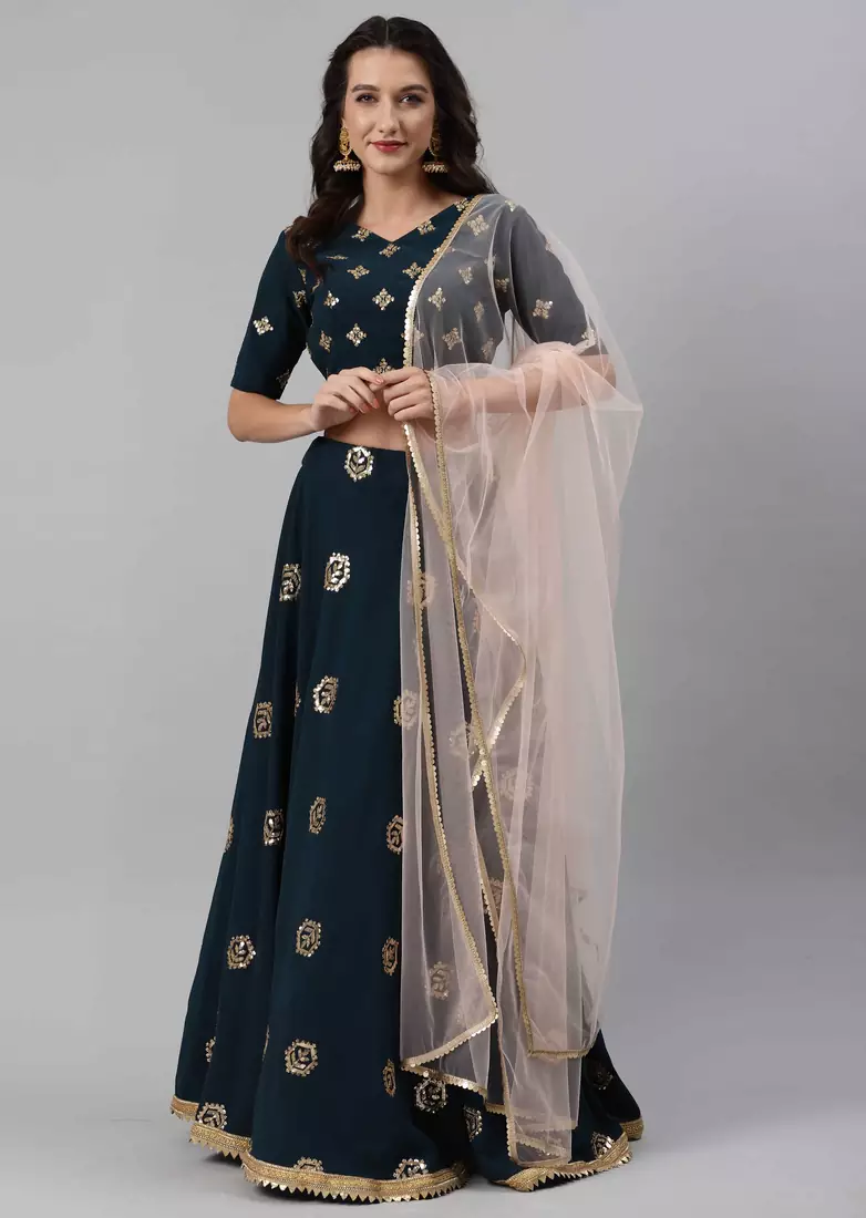 SHUBHKALA teal-blue georgette embroidered   Choli Blouse with   Lehenga Ghagra with    Dupatta