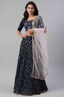 SHUBHKALA dark-blue georgette brasso   Choli Blouse with   Lehenga Ghagra with    Dupatta