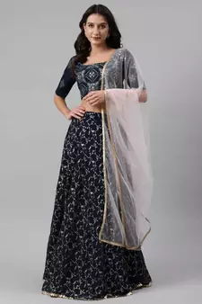 SHUBHKALA dark-blue georgette brasso   Choli Blouse with   Lehenga Ghagra with    Dupatta