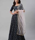 SHUBHKALA dark-blue georgette brasso   Choli Blouse with   Lehenga Ghagra with    Dupatta