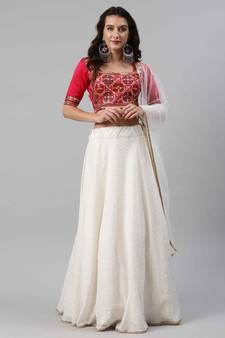 SHUBHKALA white georgette brasso   Choli Blouse with   Lehenga Ghagra with    Dupatta