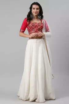 SHUBHKALA white georgette brasso   Choli Blouse with   Lehenga Ghagra with    Dupatta