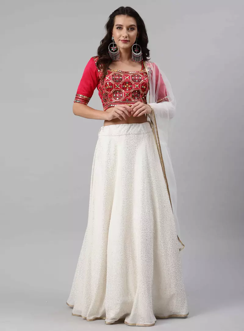 SHUBHKALA white georgette brasso   Choli Blouse with   Lehenga Ghagra with    Dupatta