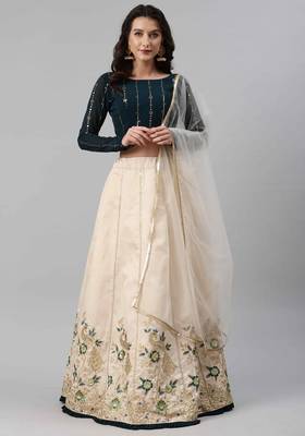 SHUBHKALA beige art_silk embroidered   Choli Blouse with   Lehenga Ghagra with    Dupatta 1