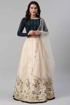 SHUBHKALA beige art_silk embroidered   Choli Blouse with   Lehenga Ghagra with    Dupatta