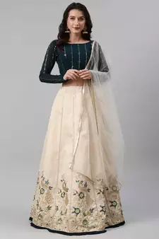 SHUBHKALA beige art_silk embroidered   Choli Blouse with   Lehenga Ghagra with    Dupatta