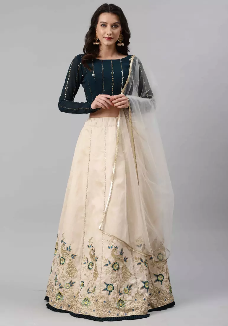 SHUBHKALA beige art_silk embroidered   Choli Blouse with   Lehenga Ghagra with    Dupatta
