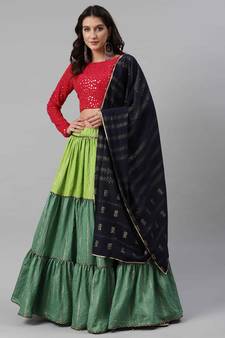 SHUBHKALA green cotton embroidered   Choli Blouse with   Lehenga Ghagra with    Dupatta