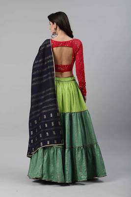 SHUBHKALA green cotton embroidered   Choli Blouse with   Lehenga Ghagra with    Dupatta 2