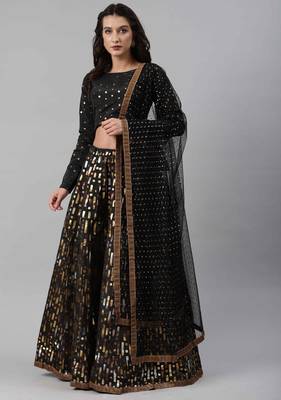 SHUBHKALA black silk printed   Choli Blouse with   Lehenga Ghagra with    Dupatta 1