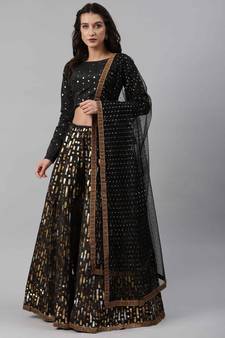 SHUBHKALA black silk printed   Choli Blouse with   Lehenga Ghagra with    Dupatta