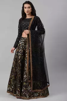 SHUBHKALA black silk printed   Choli Blouse with   Lehenga Ghagra with    Dupatta