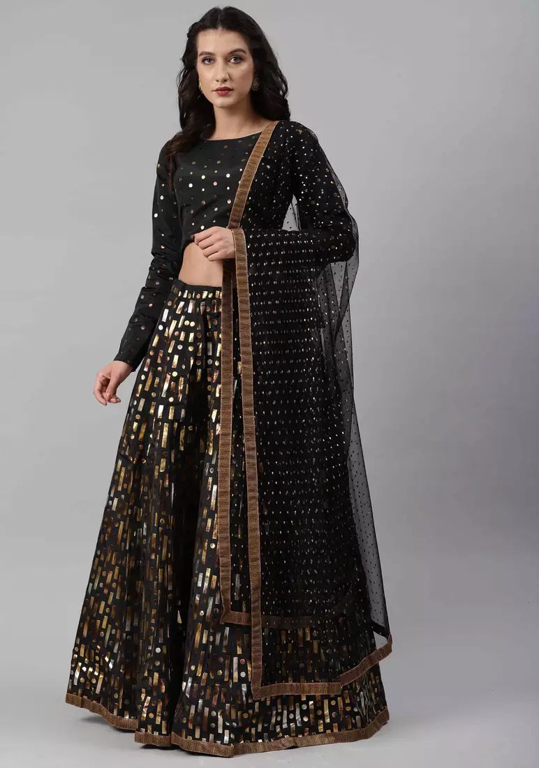 SHUBHKALA black silk printed   Choli Blouse with   Lehenga Ghagra with    Dupatta