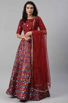 SHUBHKALA maroon silk printed   Choli Blouse with   Lehenga Ghagra with    Dupatta