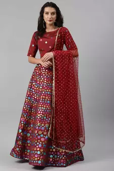 SHUBHKALA maroon silk printed   Choli Blouse with   Lehenga Ghagra with    Dupatta