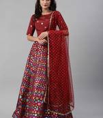 SHUBHKALA maroon silk printed   Choli Blouse with   Lehenga Ghagra with    Dupatta