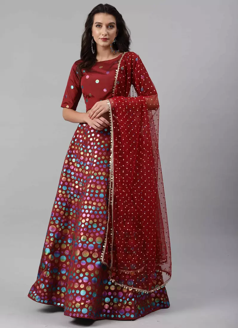 SHUBHKALA maroon silk printed   Choli Blouse with   Lehenga Ghagra with    Dupatta