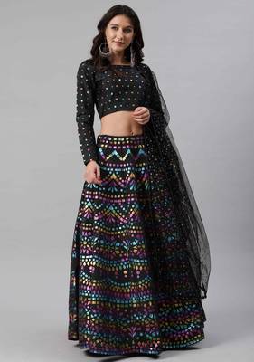 SHUBHKALA black silk printed   Choli Blouse with   Lehenga Ghagra with    Dupatta 1