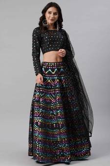 SHUBHKALA black silk printed   Choli Blouse with   Lehenga Ghagra with    Dupatta
