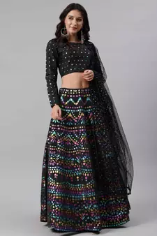 SHUBHKALA black silk printed   Choli Blouse with   Lehenga Ghagra with    Dupatta