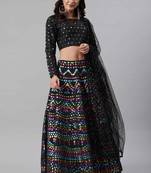 SHUBHKALA black silk printed   Choli Blouse with   Lehenga Ghagra with    Dupatta