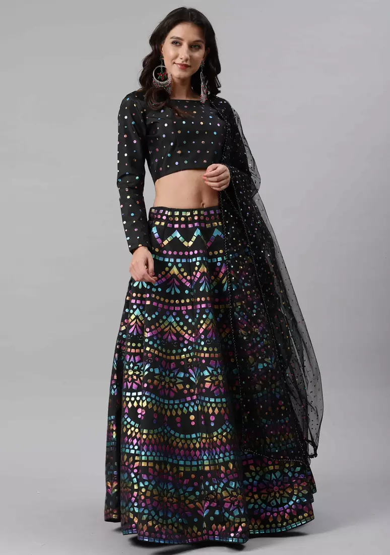SHUBHKALA black silk printed   Choli Blouse with   Lehenga Ghagra with    Dupatta
