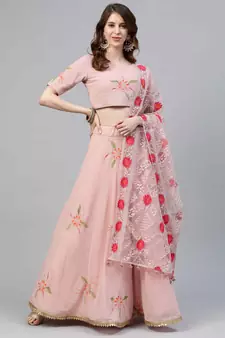 SHUBHKALA peach georgette printed   Choli Blouse with   Lehenga Ghagra with    Dupatta