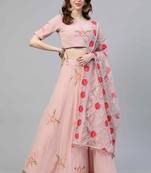 SHUBHKALA peach georgette printed   Choli Blouse with   Lehenga Ghagra with    Dupatta