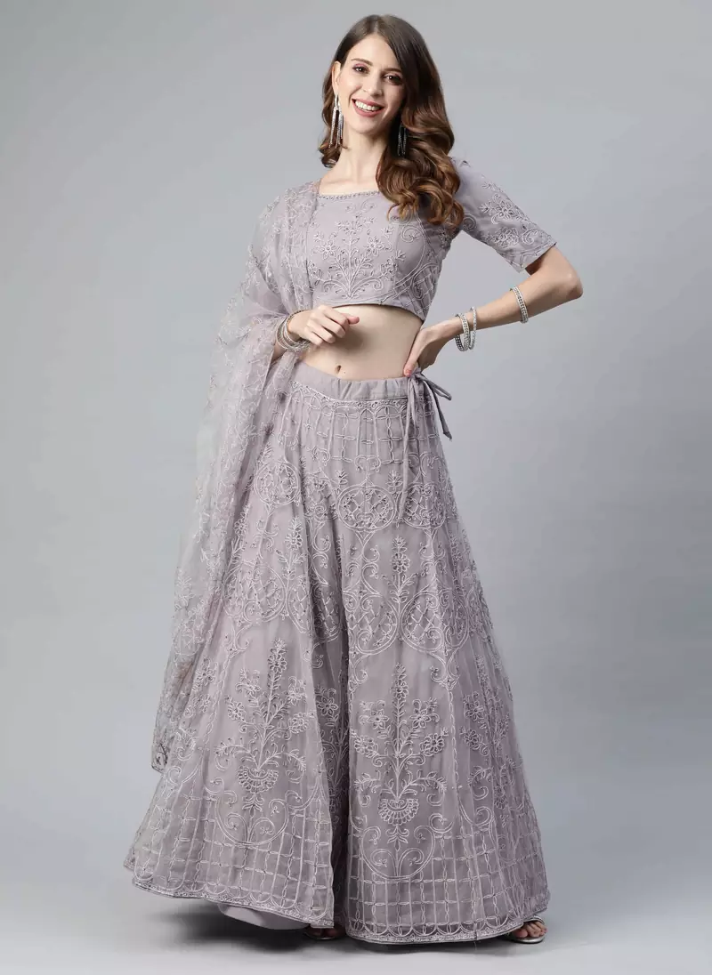 SHUBHKALA violet net embroidered   Choli Blouse with   Lehenga Ghagra with    Dupatta