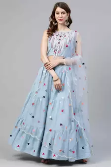 SHUBHKALA sky-blue cotton embroidered   Choli Blouse with   Lehenga Ghagra with    Dupatta