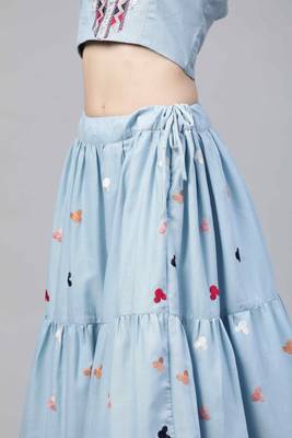Shubhkala Sky Blue Thread With Sequins Embroidered Cotton Semi Stitched Lehenga 3