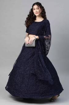 SHUBHKALA navy-blue net printed   Choli Blouse with   Lehenga Ghagra with    Dupatta