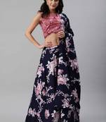 SHUBHKALA navy-blue silk printed   Choli Blouse with   Lehenga Ghagra with    Dupatta